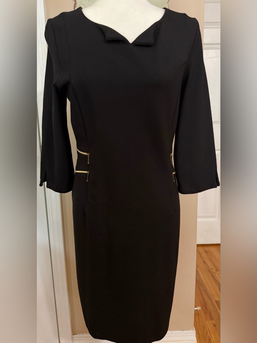 Seraphine Black 3/4 Sleeve Sheath Dress with Zipper Detail